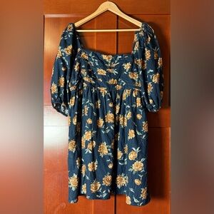 Abercrombie & Fitch Navy and Gold Floral Linen Babydoll Dress XLT